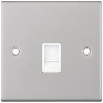 Selectric 5M Satin Chrome 1 Gang RJ45 Data Socket with White Insert
