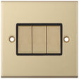 Selectric 5M Satin Brass 3 Gang 10A 2 Way Switch with Black Insert