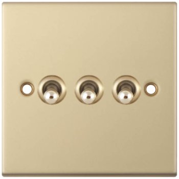 Selectric 5M Satin Brass 3 Gang 10A 2 Way Toggle Switch