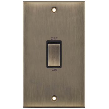 Selectric 5M Antique Brass 2 Gang 45A DP Switch with Black Insert