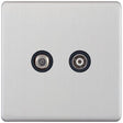 Selectric 5M-Plus Satin Chrome 2 Gang Satellite and TV/FM Socket with Black Insert