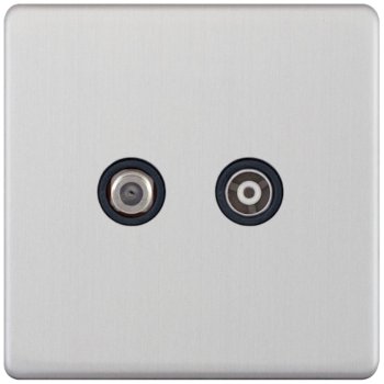 Selectric 5M-Plus Satin Chrome 2 Gang Satellite and TV/FM Socket with Black Insert