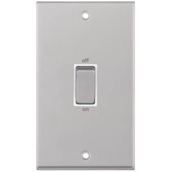 Selectric 7M-Pro Satin Chrome 2 Gang 45A DP Switch with White Insert