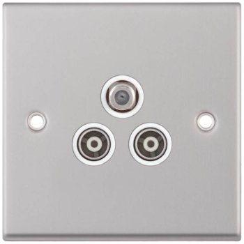 Selectric 7M-Pro Satin Chrome Triplex SAT/TV/FM Socket with White Insert