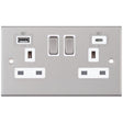 Selectric 5M Satin Chrome 2 Gang 13A Switched Socket with USB C and A Outlets - White Insert
