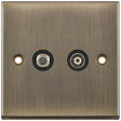Selectric 7M-Pro Antique Brass 2 Gang Satellite and TV/FM Socket with Black Insert