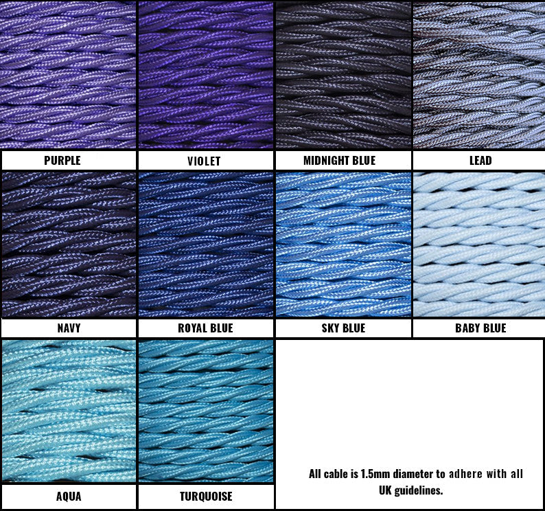 Purple / Blue Braided Fabric Decorative Extension Lead - Black Trailing Socket