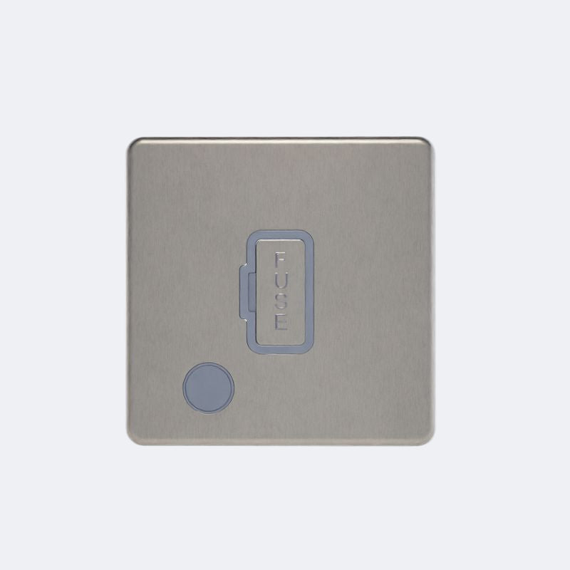 screwless unswitched spur + fo in brushed steel with grey inserts