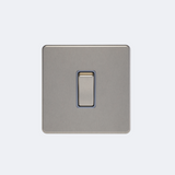 single screwless intermediate 10A switch in brushed steel with grey inserts