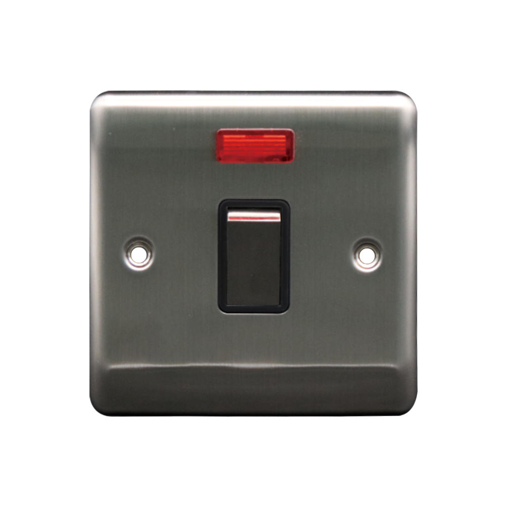 Caradok 20A DP Switch c/w Neon Brushed Chrome Black Insert