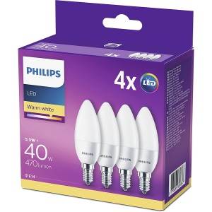 LED Candle 5.5w E14/SES 240v Philips Warm White Frosted/ Opal - 4 pack