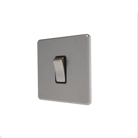 Caradok - The Flat - Screwless 1G 2Way 10A Switch Brushed Chrome with Black Inserts