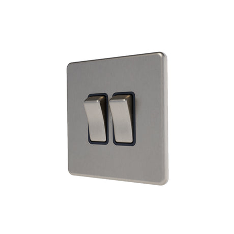 Caradok - The Flat - Screwless 2G 2Way 10A Switch Brushed Chrome With Black Inserts