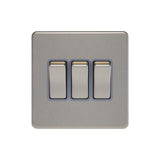 Caradok - The Flat - Screwless 3G 2Way 10A Switch Brushed Chrome Grey Insert