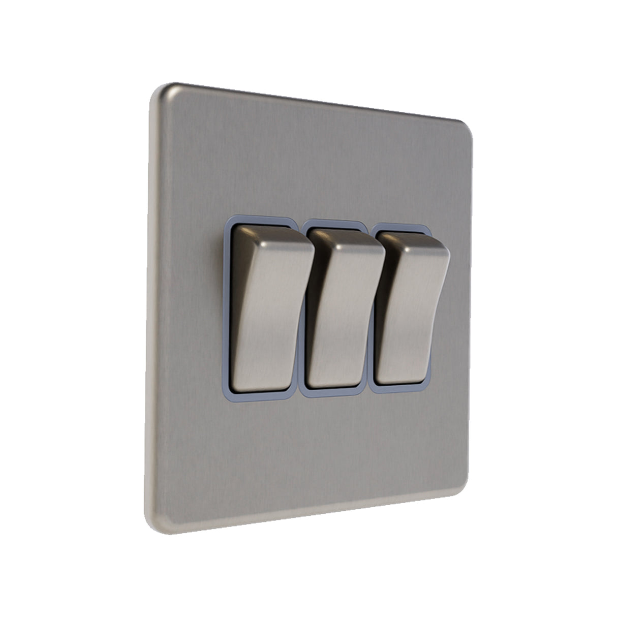 Caradok - The Flat - Screwless 3G 2Way 10A Switch Brushed Chrome Grey Insert