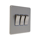 Caradok - The Flat - Screwless 3G 2Way 10A Switch Brushed Chrome Grey Insert