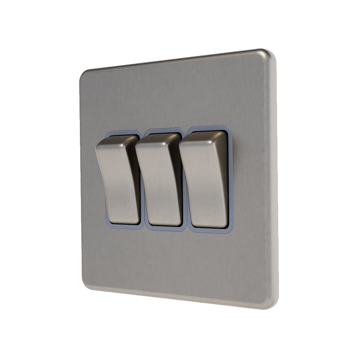 Caradok - The Flat - Screwless 3G 2Way 10A Switch Brushed Chrome Grey Insert
