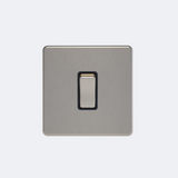 single screwless 20A switch in brushed steel with black inserts