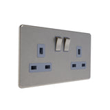 Caradok - The Flat - Screwless 13A 2G DP Switched Socket Brushed Chrome Grey Insert