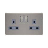 Caradok - The Flat - Screwless 13A 2G DP Switched Socket Brushed Chrome Grey Insert