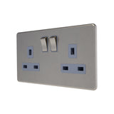 Caradok - The Flat - Screwless 13A 2G DP Switched Socket Brushed Chrome Grey Insert