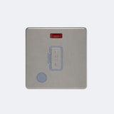 screwless 13A unswitched spur with neon + fo in brushed steel with grey inserts