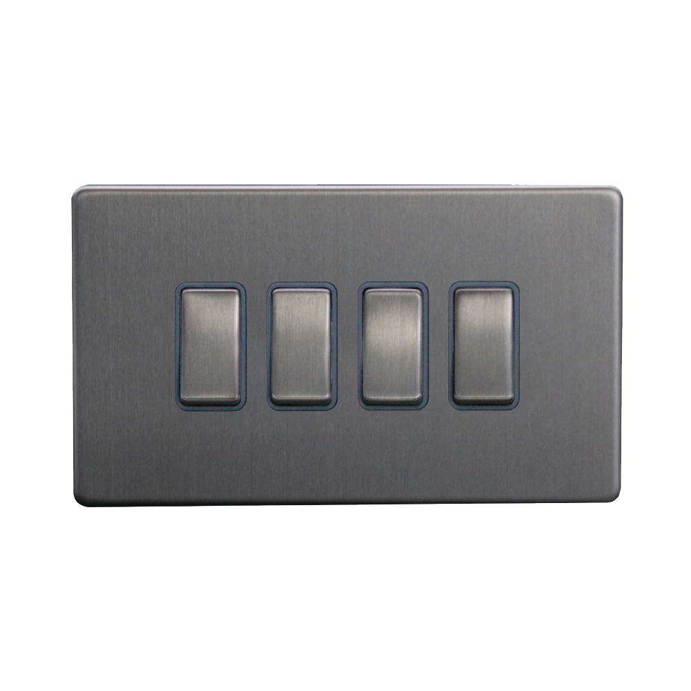 Caradok - The Flat - Screwless 4G 2Way 10A Switch Brushed Chrome Grey Insert