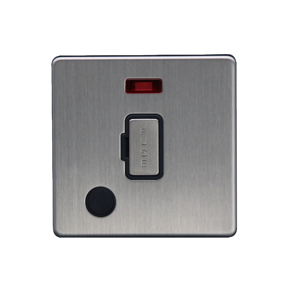 Caradok - The Flat - Screwless 13A Unswitched Spur c/w Neon + FO Brushed Chrome