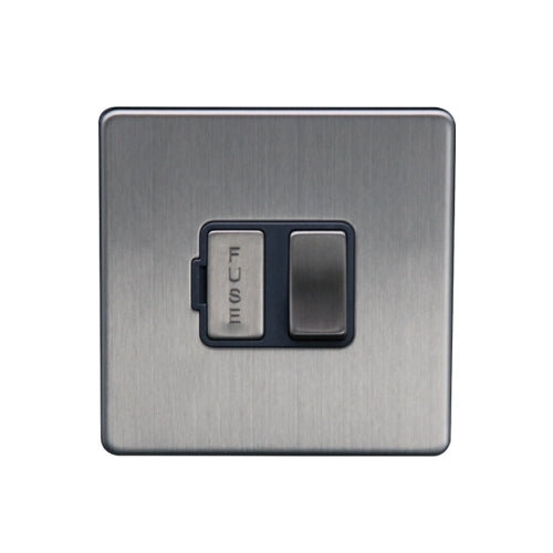 Caradok - The Flat - Screwless 13A Switched Spur Brushed Chrome Grey Insert