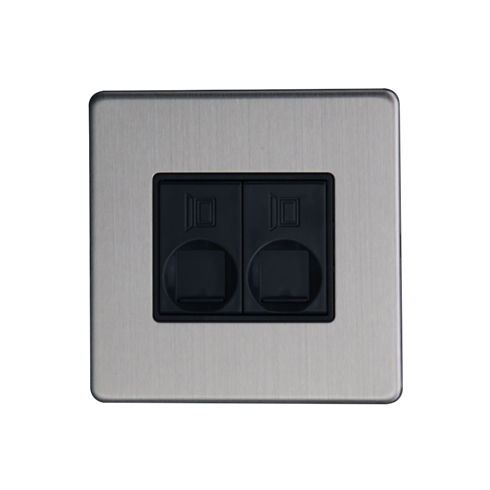 Caradok - The Flat - Screwless 2G RJ45 Cat5 Socket Brushed Chrome