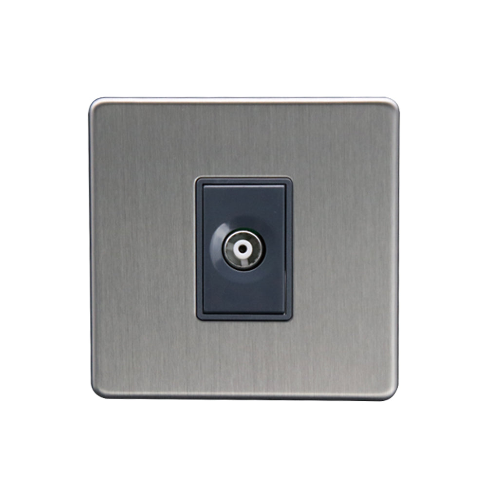 Caradok - The Flat - Screwless 1G Coax Socket Brushed Chrome Grey Insert