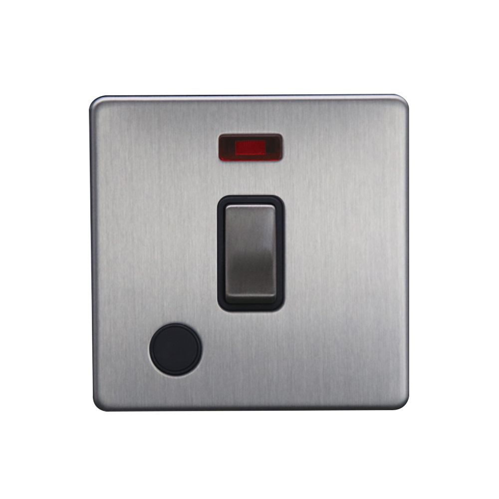 Caradok - The Flat - Screwless 20A DP Switch c/w Neon + FO Brushed Chrome