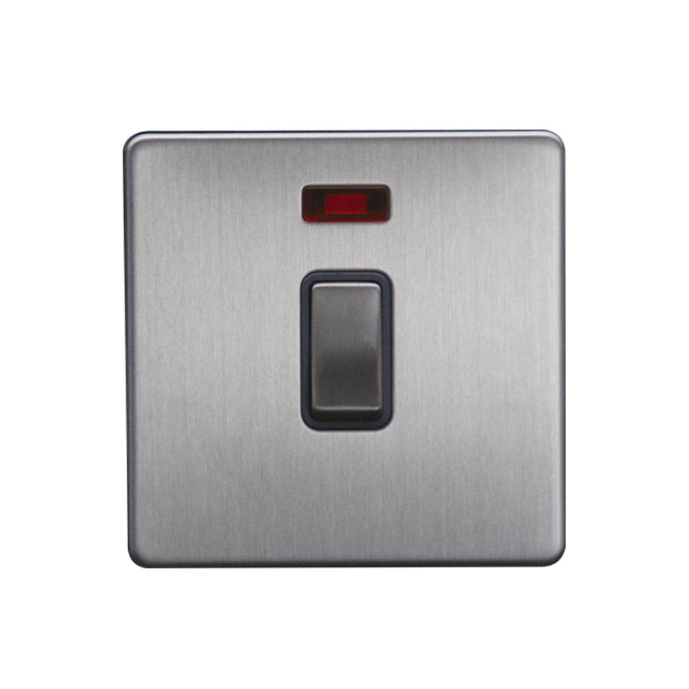 Caradok - The Flat - Screwless 20A DP Switch c/w Neon Brushed Chrome Grey Insert