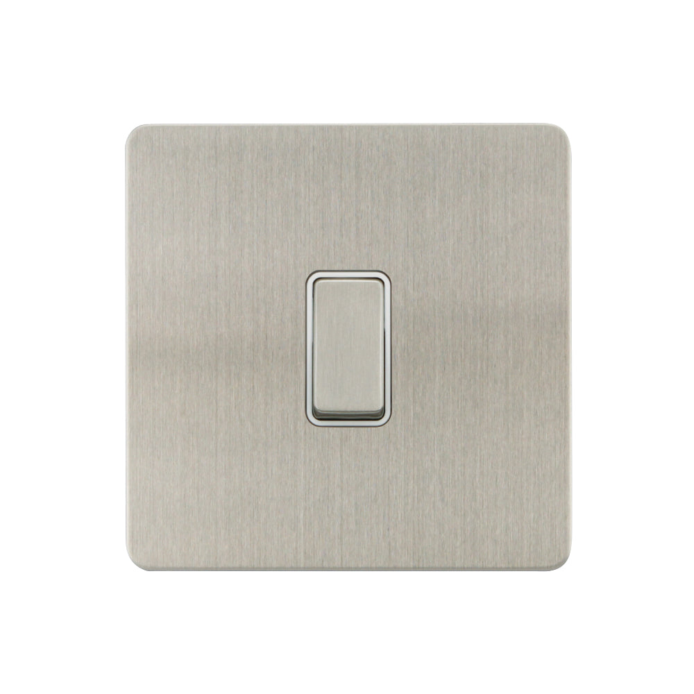 Caradok - The Ultra Flat - Brushed Chrome - FN011DMF - 10AX 1G 2Way Switch Brushed Chrome, White Insert