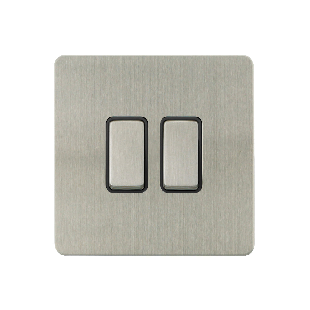 Caradok - The Ultra Flat - Brushed Chrome - FN013DME - 10AX 2G 2Way Switch Brushed Chrome, Black Insert