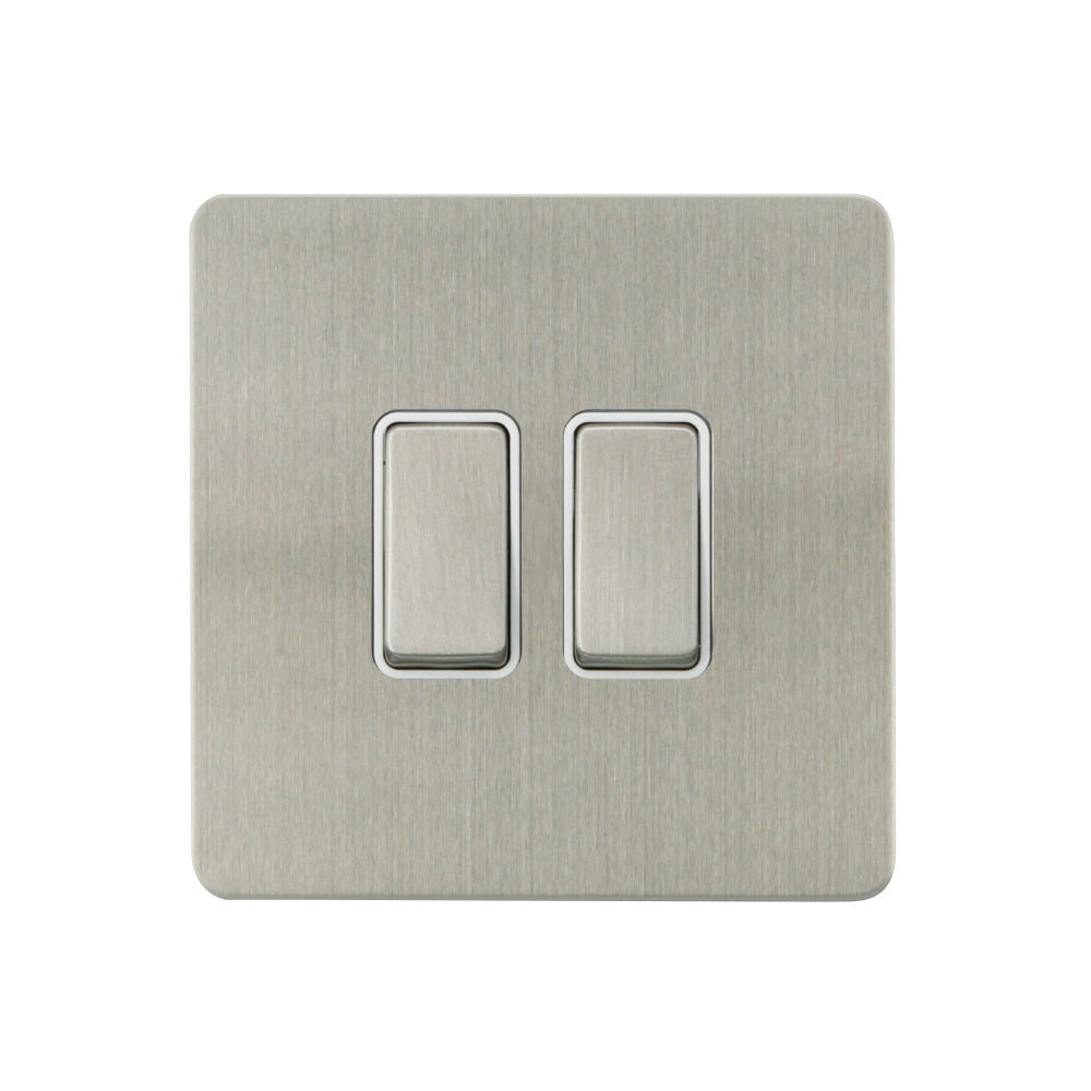 Caradok - The Ultra Flat - Brushed Chrome - FN013DMF - 10AX 2G 2Way Switch Brushed Chrome, White Insert