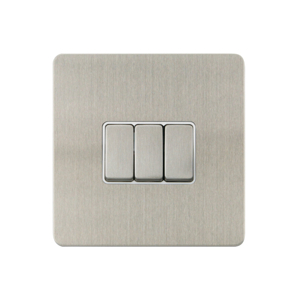 Caradok - The Ultra Flat - Brushed Chrome - FN015DMF - 10AX 3G 2Way Switch Brushed Chrome, White Insert