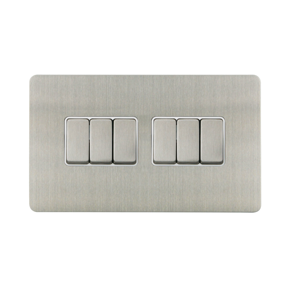 Caradok - The Ultra Flat - Brushed Chrome - FN020DMF - 10AX 6G 2Way Switch Brushed Chrome, White Insert