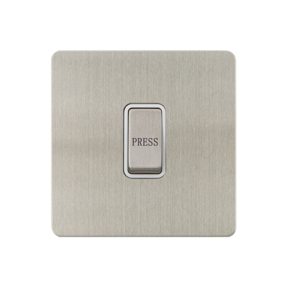 Caradok - The Ultra Flat - Brushed Chrome - FN023DMF - Retractive Switch Marked Press Brushed Chrome, White Insert