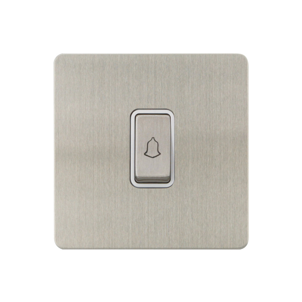 Caradok - The Ultra Flat - Brushed Chrome - FN024DMF - Retractive Switch c/w Bell Logo Brushed Chrome, White Insert