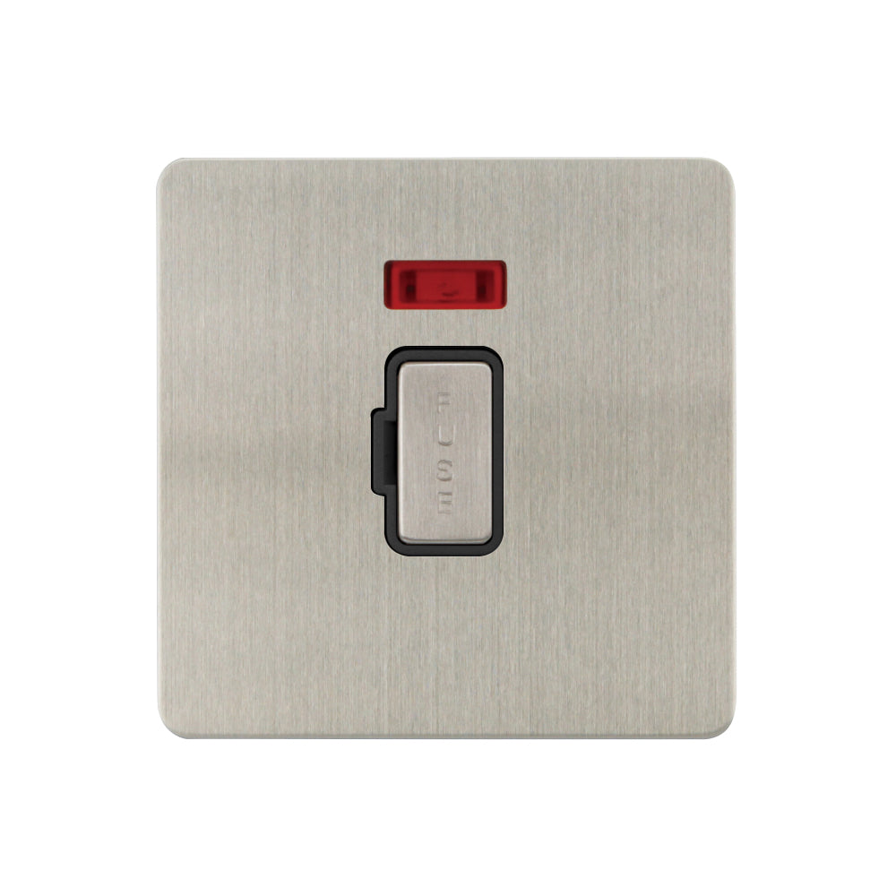 Caradok - The Ultra Flat - Brushed Chrome - FN050DME - 13A Unswitched Spur c/w Neon Brushed Chrome, Black Insert