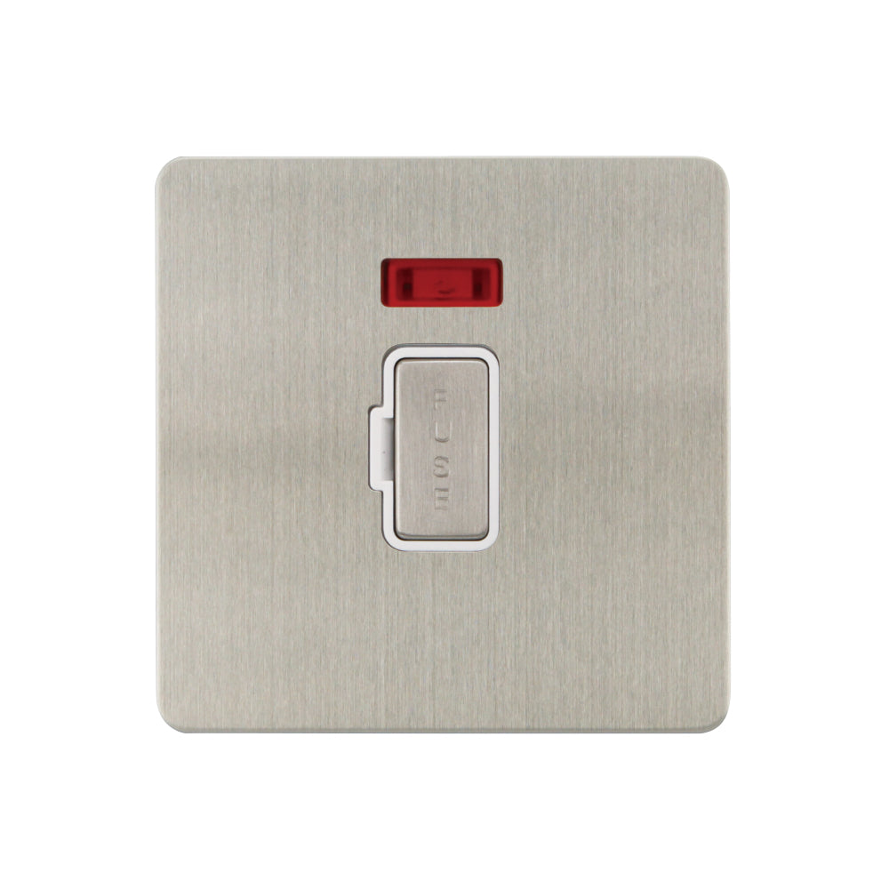 Caradok - The Ultra Flat - Brushed Chrome - FN050DMF - 13A Unswitched Spur c/w Neon Brushed Chrome, White Insert