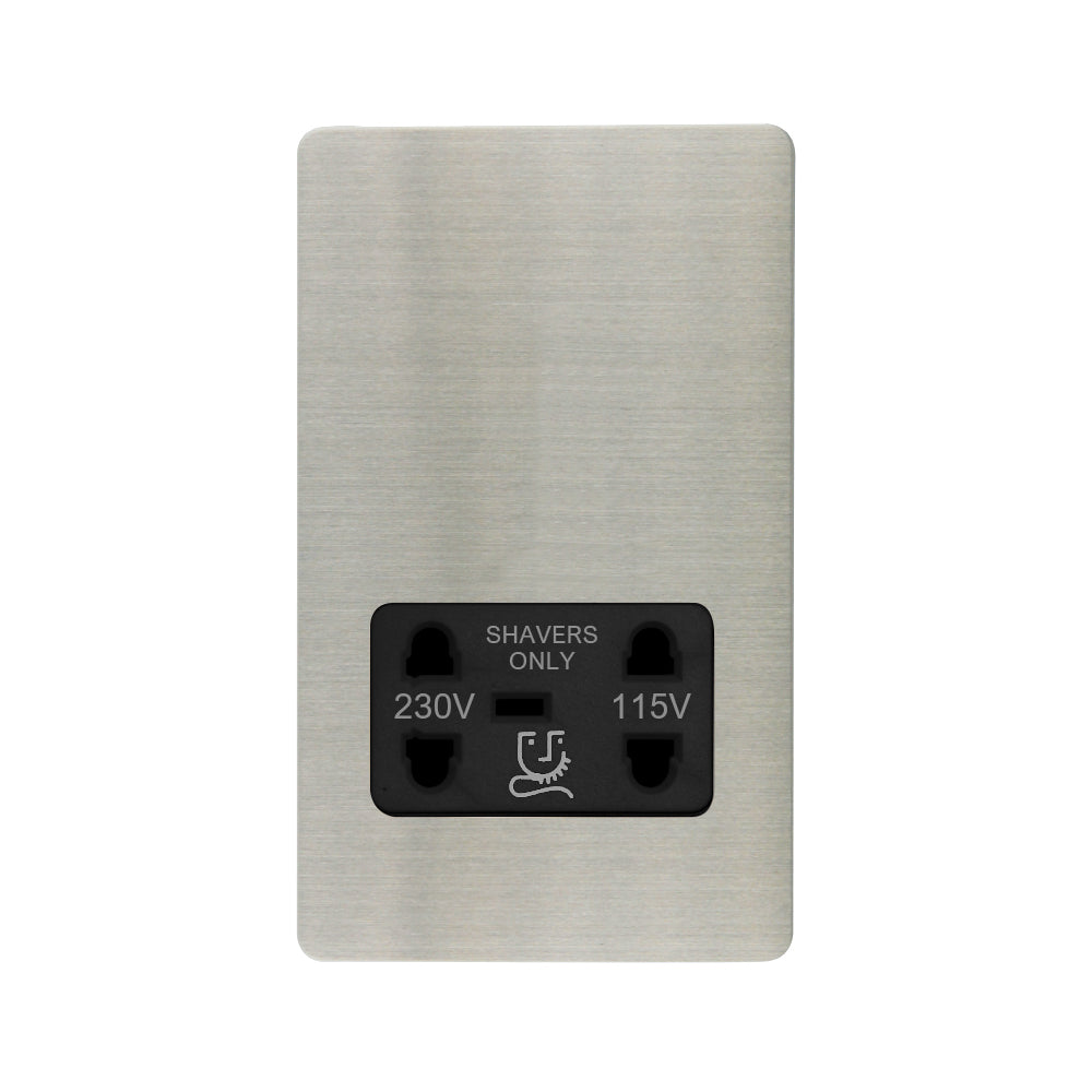 Caradok - The Ultra Flat - Brushed Chrome - FN100DME - Shaver Socket Brushed Chrome, Black Insert