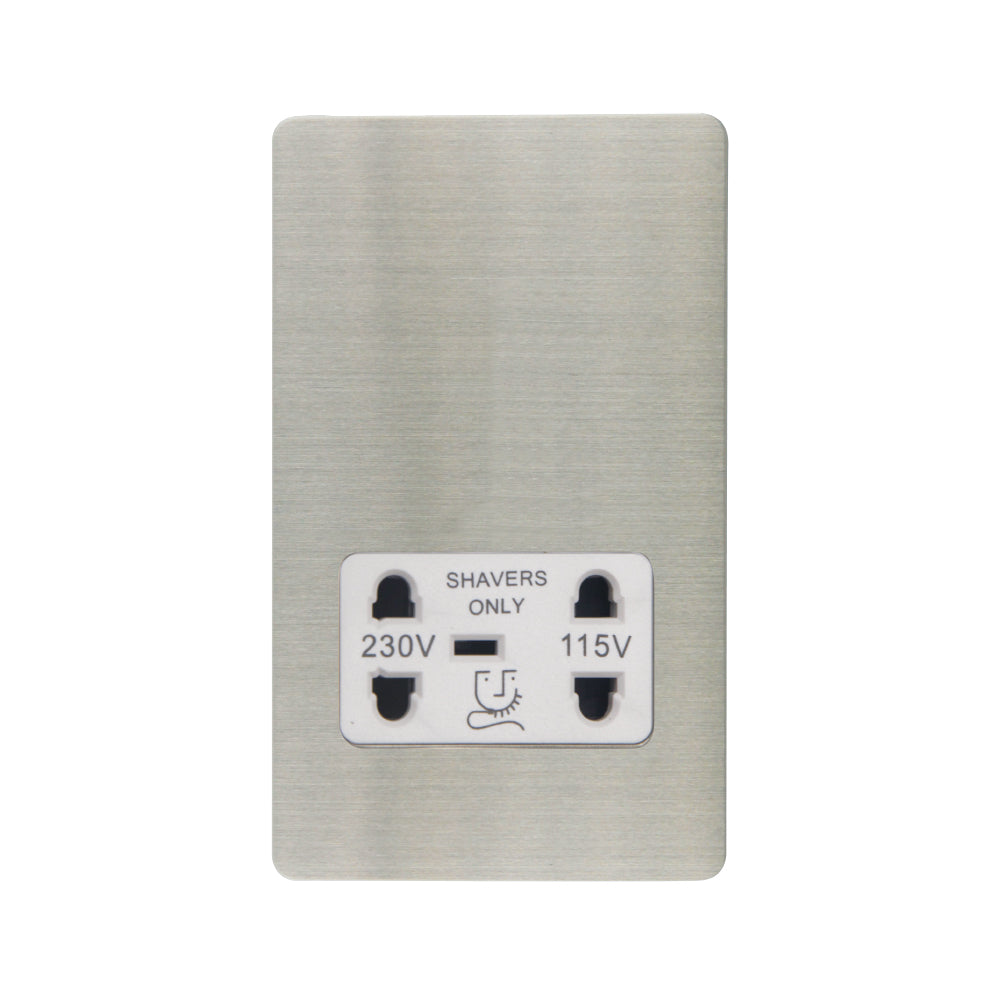 Caradok - The Ultra Flat - Brushed Chrome - FN100DMF - Shaver Socket Brushed Chrome, White Insert