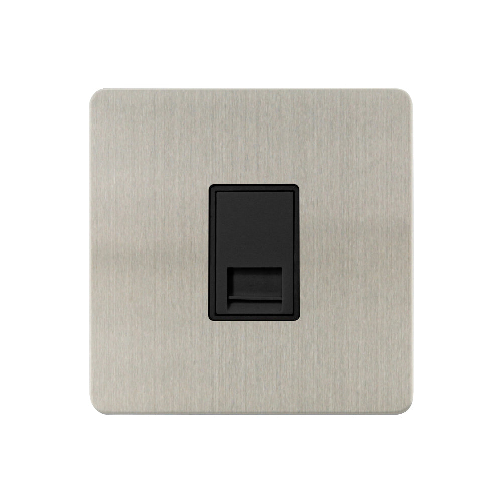 Caradok - The Ultra Flat - Brushed Chrome - FN110DME - 1G Secondary Telephone Socket Brushed Chrome, Black Insert