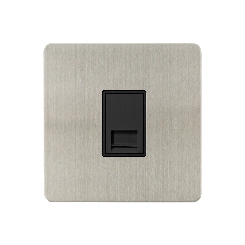 Caradok - The Ultra Flat - Brushed Chrome - FN111DME - 1G Master Telephone Socket Brushed Chrome, Black Insert