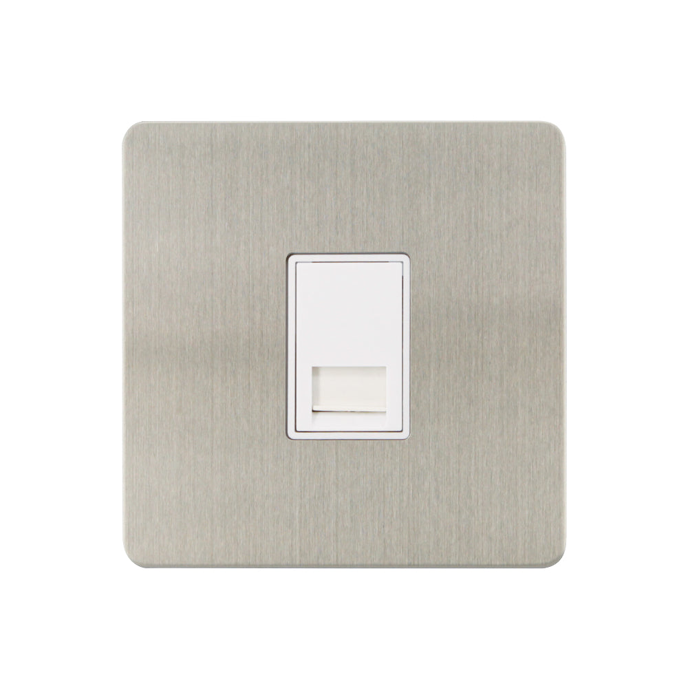 Caradok - The Ultra Flat - Brushed Chrome - FN111DMF - 1G Master Telephone Socket Brushed Chrome, White Insert