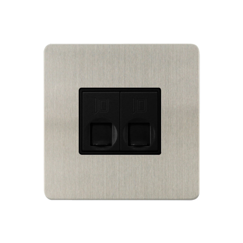Caradok - The Ultra Flat - Brushed Chrome - FN115DME - 2G RJ45 Cat 5 Socket Brushed Chrome, Black Insert