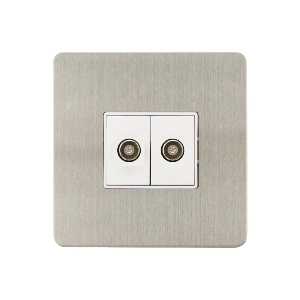 Caradok - The Ultra Flat - Brushed Chrome - FN161DMF - 2G Coaxial Socket Brushed Chrome, White Insert