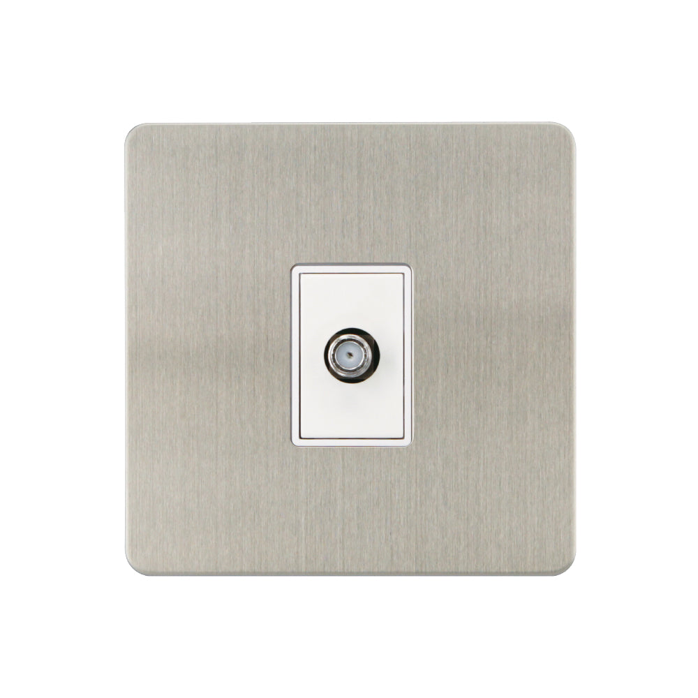Caradok - The Ultra Flat - Brushed Chrome - FN166DMF - 1G Satellite Socket Brushed Chrome, White Insert